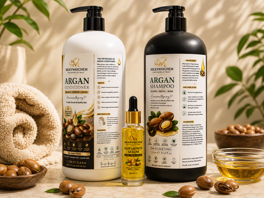 Milkywaychem Argan Oil Hair Care Set - Sulfate Free Shampoo, Conditioner & Hair Growth Serum